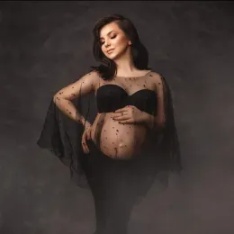 Vestidos premama ver através de topos para fotografia de maternidade vestidos de sessão de fotos adereços capa malha mulheres grávidas pérolas roupas de chá de bebê