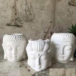 Candles 3D Concrete Buddha Head Planter Sile Molds Diy Resin Craft Cement Flower Pot Mod Candlestick Candle Holder Making Tools Drop Dh0Xo