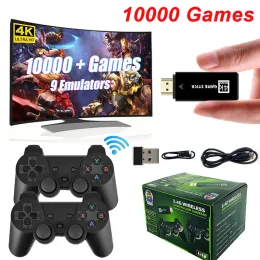 콘솔 U8 게임 스틱 4K 10000 클래식 게임 레트로 비디오 게임 콘솔 HD 출력 플러그 및 재생 어린이 어린이를위한 무선 컨트롤러 선물