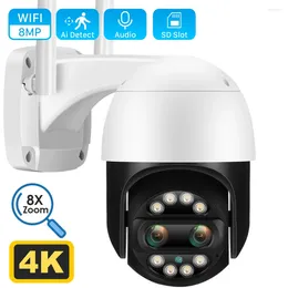 Dual Lens 2.8mm 12mm PTZ WiFi Camera 4MP 2K Audio Color Night Vision AI Human Detection Outdoor CCTV Security IP