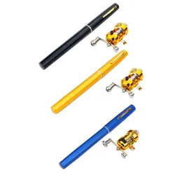 Ruten Outdoor Tragbare Mini Stift Angelrute Teleskop Tasche Stift Angelrute Mini Angelrute Angeln Werkzeuge Zubehör mit Rolle