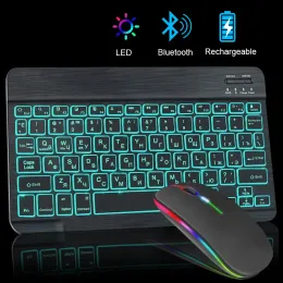 Keyboards LED Wireless Bluetooth Keyboard RGB Keyboard And Mouse Spanish Mini Backlight Russian keyboard For Phone Tablet ipad pro 11