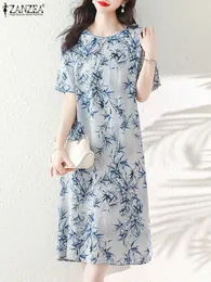 Zanzea Chinese Style Cheongsam Sukienka Vintage Flower Printing Midi Sundress Fashion Women Doner Neck Robe Party 2023 Summer 240220