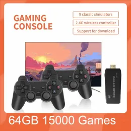 Consoles Retro Game Console Plug n Play Video TV Game Stick 64G 15000 Jogos 9 Emuladores suportam 4K HD Output sem fio gamepad