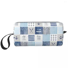 Kosmetiska väskor Livet är bättre på sjön Patchwork Anchor Makeup Bag Pouch Nautical Travel Toalettet Small Storage