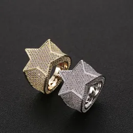 Anello da uomo a forma di stella con pietre ghiacciate in rame con cz, anello in oro placcato color argento, gioielli di alta qualità3420