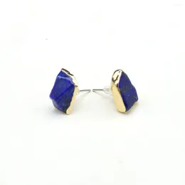 Stud Earrings Reiki Healing Crystal Natural Rough Stone Earring Electroplated Wrap Edge Lapis Lazuli Ear Studs For Women Men Jewelry