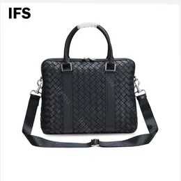 10A High-End-Luxus-Design-Laptoptasche, berühmte Marke, Aktentasche, Top-Lederhandtasche für Herren, Business-Einzeltasche, modisches Webmuster, minimalistischer Stil, A4-Magazin, Schwarz