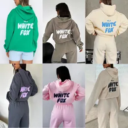 Tasarımcı Terzini Beyaz Tilki Hoodie Setleri İki 2 Parça Set Kadın Erkek Giyim Seti Sportif Uzun Kollu Külot Kapşonlu