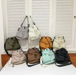 Trendy Cool One Shoulder Crossbody Bag New Korean Fashion Casual Bucket Bag Large Capacity Nylon Handheld Drawstring Bag