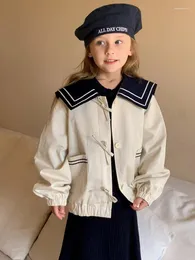 Giacche Abbigliamento per bambini Cappotto autunnale stile preppy per ragazze 23 Giacca a vento blu scuro alla moda per bambina Zlj