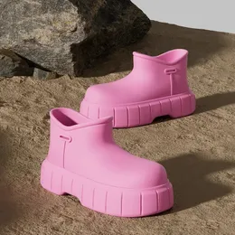 Kvinnor Rainboots Rose Pink Eva tjock sula utomhus vattentäta regnskor mode fast avslappnad avtagbar fotled stövlar lättvikt 240226