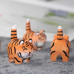 Animali di peluche ripieni Nuovo intaglio del legno Gattino Ornamenti tigre Modello fatto a mano Carino miniatura da scrivania Decorazione animale Figura Giocattolo per bambini Festa di compleanno