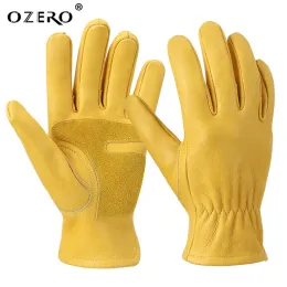 Gloves Ozero Work Gloves Men's Leather Motorcycle Driver Cycling Outdoor Sports Racing Security Protection Safety Yellow Riding Gloves