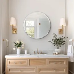 24 "مرآة الحمام المستدير بدون إطار للوعة الزائدة مع حافة مشطوفة - مرآة جدار الدائرة لغرور الحمام ، نظرة بسيطة أنيقة