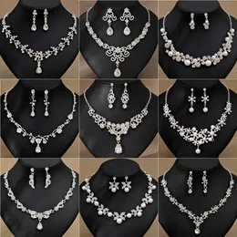 Bride jewelry wedding jewelry two-piece wedding dress accessories rhinestone pearl earrings necklace set wholesale