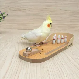 Leksaker papegoja fågel leksak trä mini skrivbord bowling parakeet intelligence träning spel