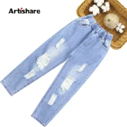 Pantskirt Mädchen Jeans Lässiger Stil Mädchen Zerrissene Jeans Kind Einfarbige Jeans für Kinder Teenager Kleidung für Mädchen 6 8 10 12 14