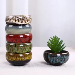 Fioriere Vaso da fiori Ceramica Bonsai Smalto fluido Vasi per orchidee in ceramica Piante Fioriera succulenta Vaso da fiori artificiale Stile pastorale Rotondo