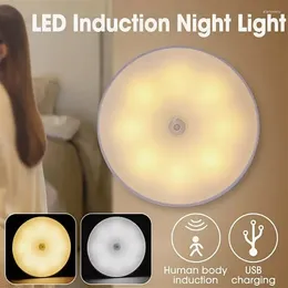 أضواء ليلية مثبتة على الحائط مستشعر الحركة مصباح LED USB Lightlights مصباح قابلة للشحن لغرفة نوم الدرج درج الممر الإضاءة خزانة خزانة