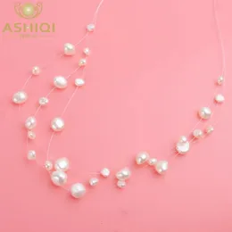 Ashiqi Multilayer White Natural Baroque Pearl Choker Necklace for Womenシンプルなスタイルの手作りDIYウェディングパーティージュエリーギフト240227