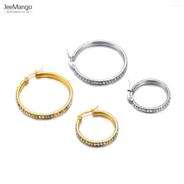 Hoop Earrings JeeMango Stainless Steel 35/25mm For Women Gold Color Cubic Zirconia Waterproof Texture Geometric Jewelry JE23152