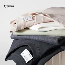 Sycpman 300 gramas 10.58oz oversized solto pesado algodão cor sólida gota ombro manga curta camiseta masculina para o verão 240227