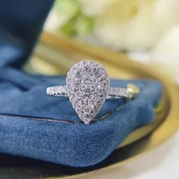 Ins Top Vender Anéis de Casamento Joias de Luxo 925 Prata Esterlina Gota de Água 5A Zircão Cúbico CZ Diamante Pedras Preciosas Festa Eternidade Mulheres Anel de Noivado Presente