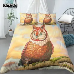 Zestawy pościeli w domu luksusowy druk 3D Owl 2/3PCS Wygodne kołdry na poduszce Królowa i King UE/US/AU Rozmiar