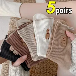 Women Socks Korean College Style Soft Kawaii Teddy Bear Tube Cotton Version Ins Trend Casual Hosiery Gifts