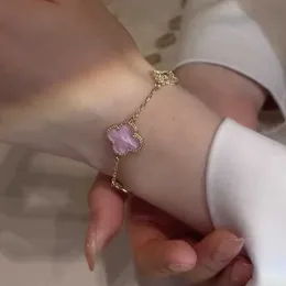 Designer Van cl-ap Pink Plate Four leaf Grass Bracelet Micro inlaid with Zircon Small Fresh Sweet and Lovely Womens Luxury Style Lucky R8ZQ