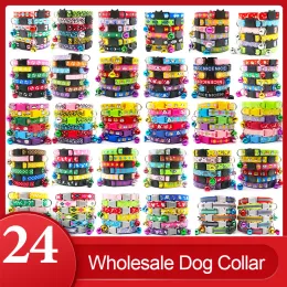 Collari All'ingrosso 24pc Mix Colore Collare per cani Pet Cute Paw Print Gattino Regolabile Cucciolo Neck Strap Collare Antilost personalizzato