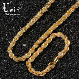 Uwin 9mm iece out corda corrente colares pulseiras strass completos bling biling moda hiphop jóias252r