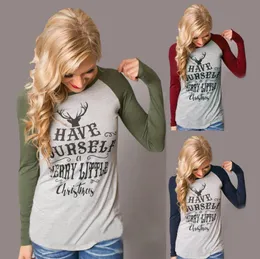 Weihnachten T Shirts Elch Weihnachten Hirsch Shirts Frauen Weihnachten Tops Weihnachten Brief Gestreiften T-shirts Casual Santa Claus Bluse Mode Langarm shi1444296