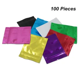 wholesale Colorful 100 PCS Aluminum Foil Food Storage Bag Foil Mylar Zipper Heat Seal Coffee Tea Powder Pouch Mylar Baggies with Notch ZZ