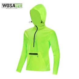 재킷 Wosawe Winproof Running Jackets Hooded Caps 반사성 비 전리 여성 남성 체육관 스포츠 스웨트 셔츠 사이클링 바람막이