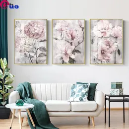 Stitch Flower Wall Art Diamond Painting 3 Piece Pink Floral Triptych Bathroom Living Room Home Decor Full Square Diamond Embroidery