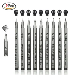 علامات 9pcs/مجموعة Sakura Pigma Micron Pens Fineliner مجموعة مخطط حبر الحبر علامات القلم Copic Markers لبطانة الرسم الفني