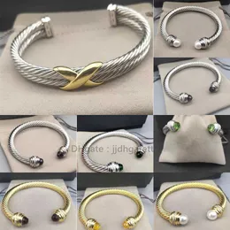 Bangle Twisted Gold Bracelets Jewelrys Cross Men Double Dy Bracelet x Wire Bracelet Women Sliver Fashion Trend Platinum Plated Color Hemp Ring Opening Jewelry 7 10MM