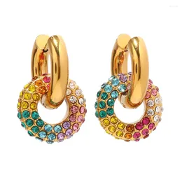 Baumelnde Ohrringe Youthway Exquisiter bunter runder Donut Hochwertige Goldfarbe Textur Stilvoller Schmuck Bijoux Femme 2024