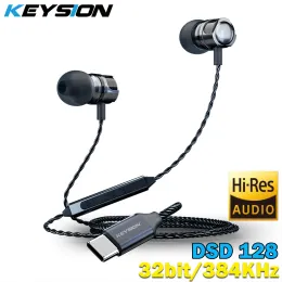 Hörlurar Keysion Typec HiFi -hörlurar DSD128 BASS Hörlurar Titan PLATED DYNAMISK EARBUD 32BIT 384KHz CX31993 DAC CHIP USB C Headset