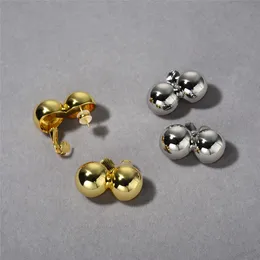 European and American Minimalist Fashion Essential for Commuting Brass Plated with 18k Real Gold High-end Metal Double Ball Two Ear Studs and Ear Clips