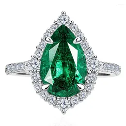 Anéis de cluster loja vintage 925 prata esterlina pêra corte 8 12 mm esmeralda padparadscha anel de pedra preciosa para mulheres jóias de noivado presente