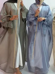 Лето Ид Джеллаба Абая Дубай Блестящие мягкие мусульманские платья с пышными рукавами Шелковистая Абая Дубай Турция Мусульманское платье Ислам Абаяс WY800 240222