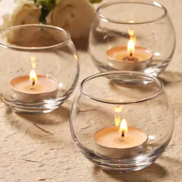 24 transparente Votivkerzenhalter für Tischaufsätze, runde Teelichthalter aus Glas in großen Mengen für Hochzeitsdekoration und Heimdekoration