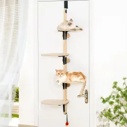 Scratchers Mewoofun Wooden Cat Hanging Bed Door Hanging Space Saving Cat Jump Platform Pet Climbing Frame Cat Tree Tower Cat Toys