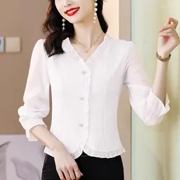 Damskie bluzki moda szyfonowa bluzka wszechstronna elegancka koszulka Kobiet Kobiety na długi czas jesienne małe marszcze nutka Krótka kobieta