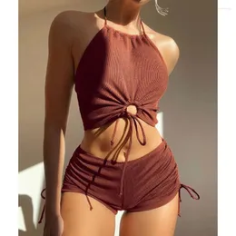 Kobiety stały kolor stroju stroju kąpielowego podzielony na płaski kąt kąpielowy Sport Sports Beach Bikini