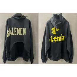 Tasarımcı Hoodies Erkek Hoodie Balenciiaga Erkek Kazak Sweatshirt Yüksek Versiyon Desenli Kağıt Derin Gram Gri Aile Erkekler ve Kadınlar İçin Gevşek Os Versiyon He2n