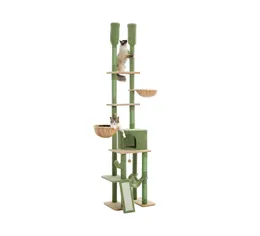 Pawz Road Cactus Cat Tree Floor to Tak Cat Tower med justerbar höjd (85-112 tum), 7 nivåer Klättringsaktivitetscenter med mysiga hängmattor